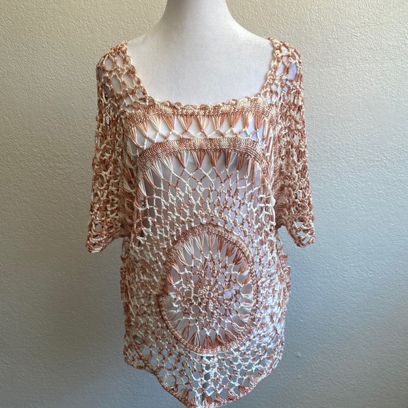 Coco + Carmen Sweaters - Coco & Carmen Loose Knit Crochet Sweater Top Boho Beach Festival Size M